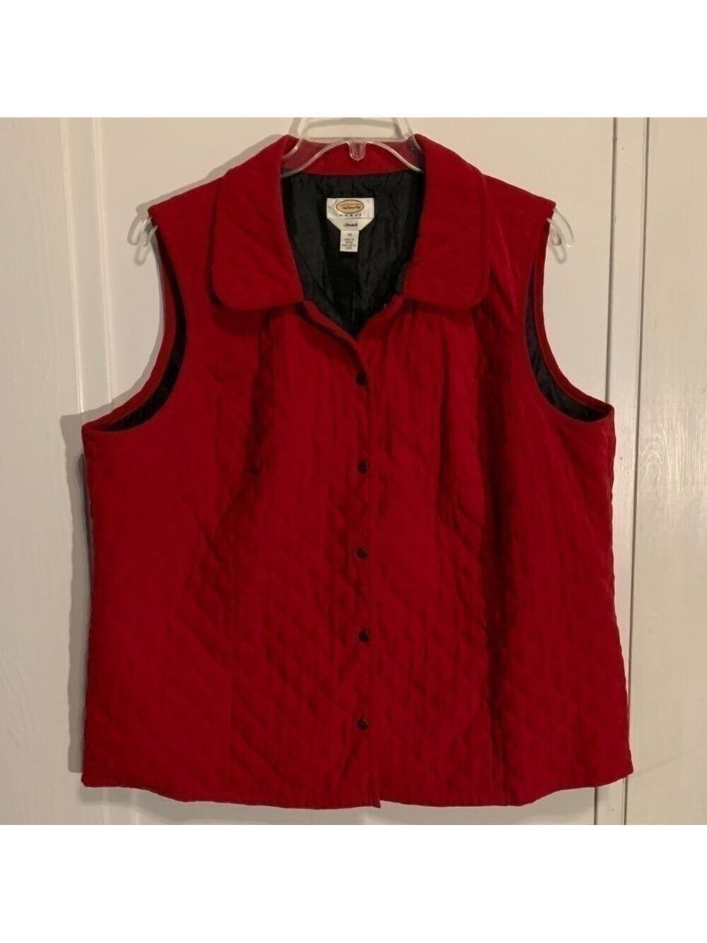 TALBOTS Women’s stretch 2X Red Poly /Spandex Snap Up Collared Quilted Vest - Picture 2 of 8